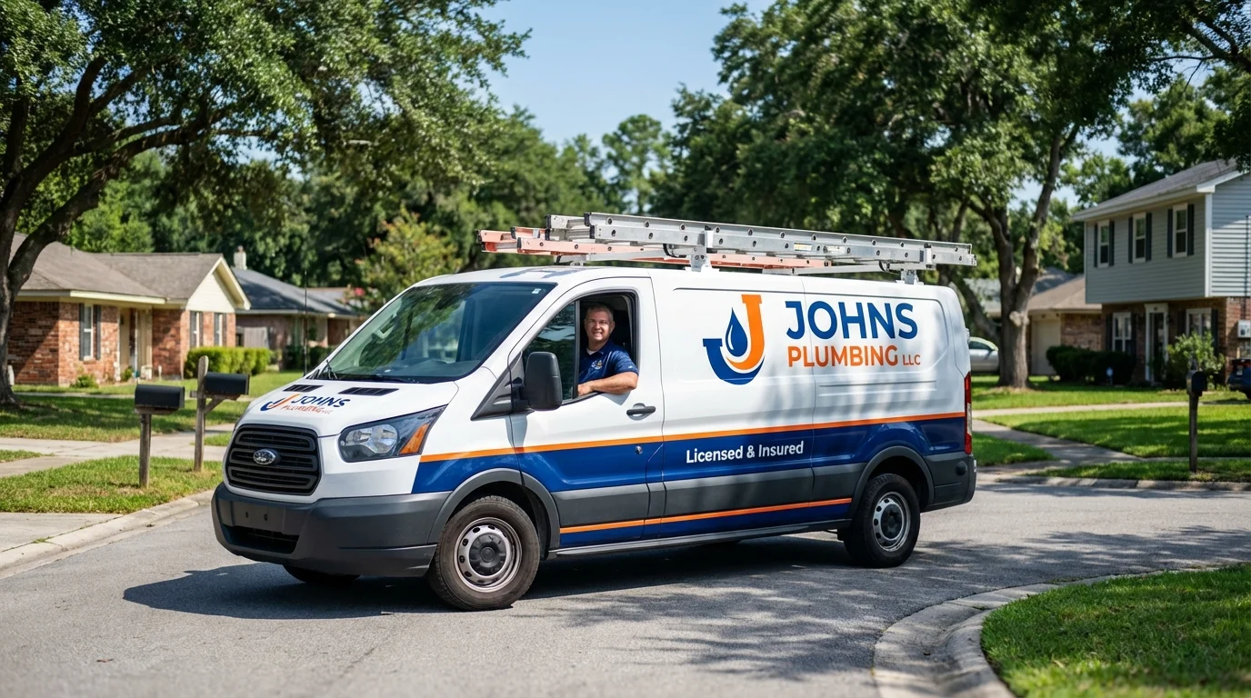 Johns Plumbing LLC service van in Strafford, NH