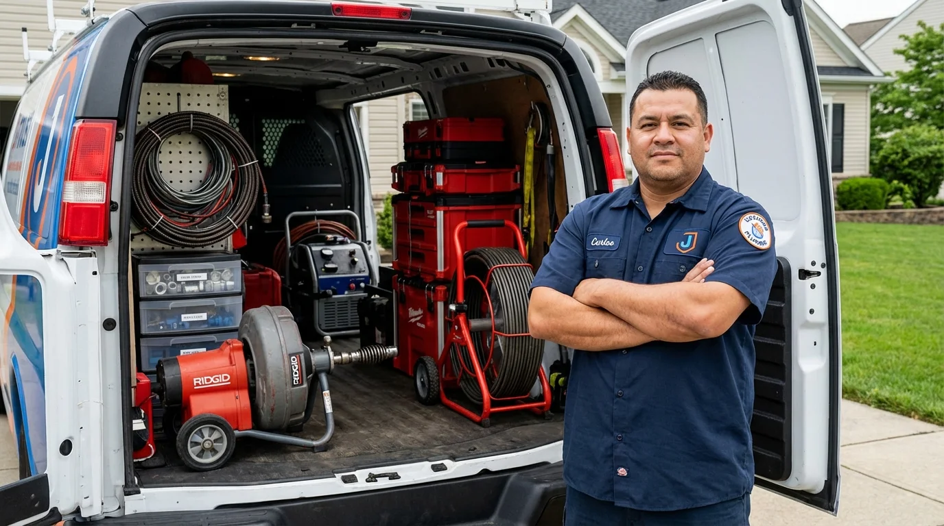 Professional drain cleaning equipment and Johns Plumbing LLC plumber in Strafford