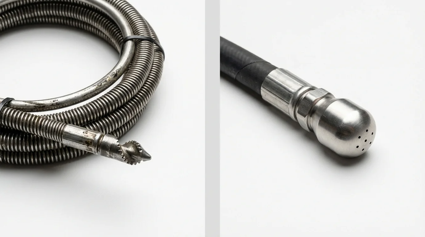 Drain snake cable and hydro jetting nozzle used for drain cleaning in Strafford, NH