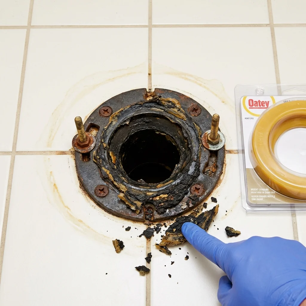 Failed wax ring showing water seepage at the base of a toilet in a Strafford, NH home