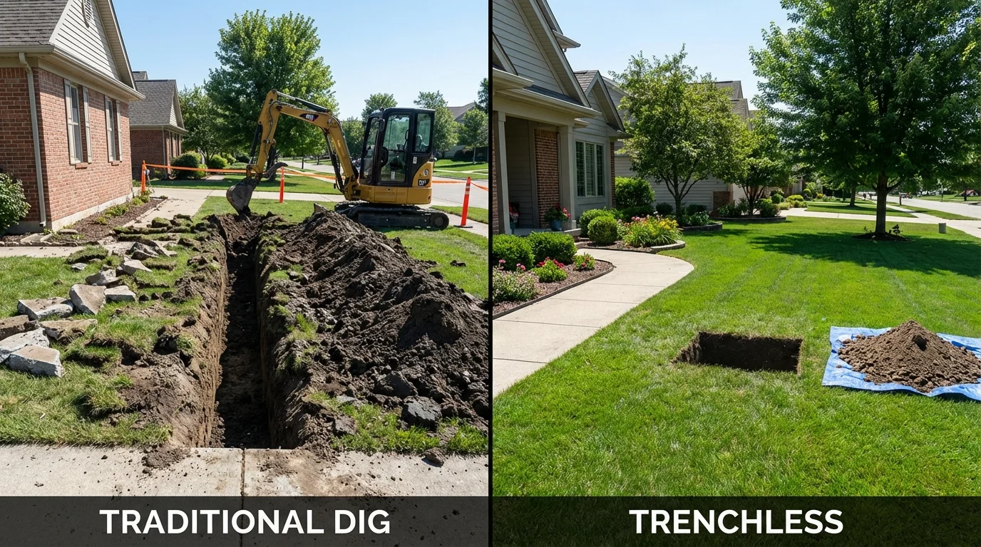 Trenchless sewer repair with minimal yard damage versus traditional excavation in Strafford, NH